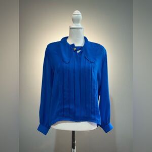 Blue Vintage Collared Blouse Size 10P VGUC